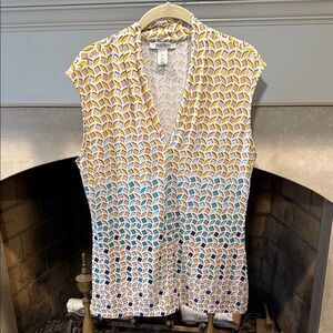 White House Black Market Yellow and Tan Patterned Top Size Medium